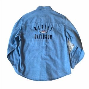 Harley Davidson Denim Cotton Button Down Shirt